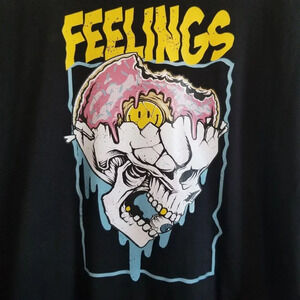 Feelings Graphic Mens Tshirt XLarge Hanes Black Short Sleeve Skull Mental Health